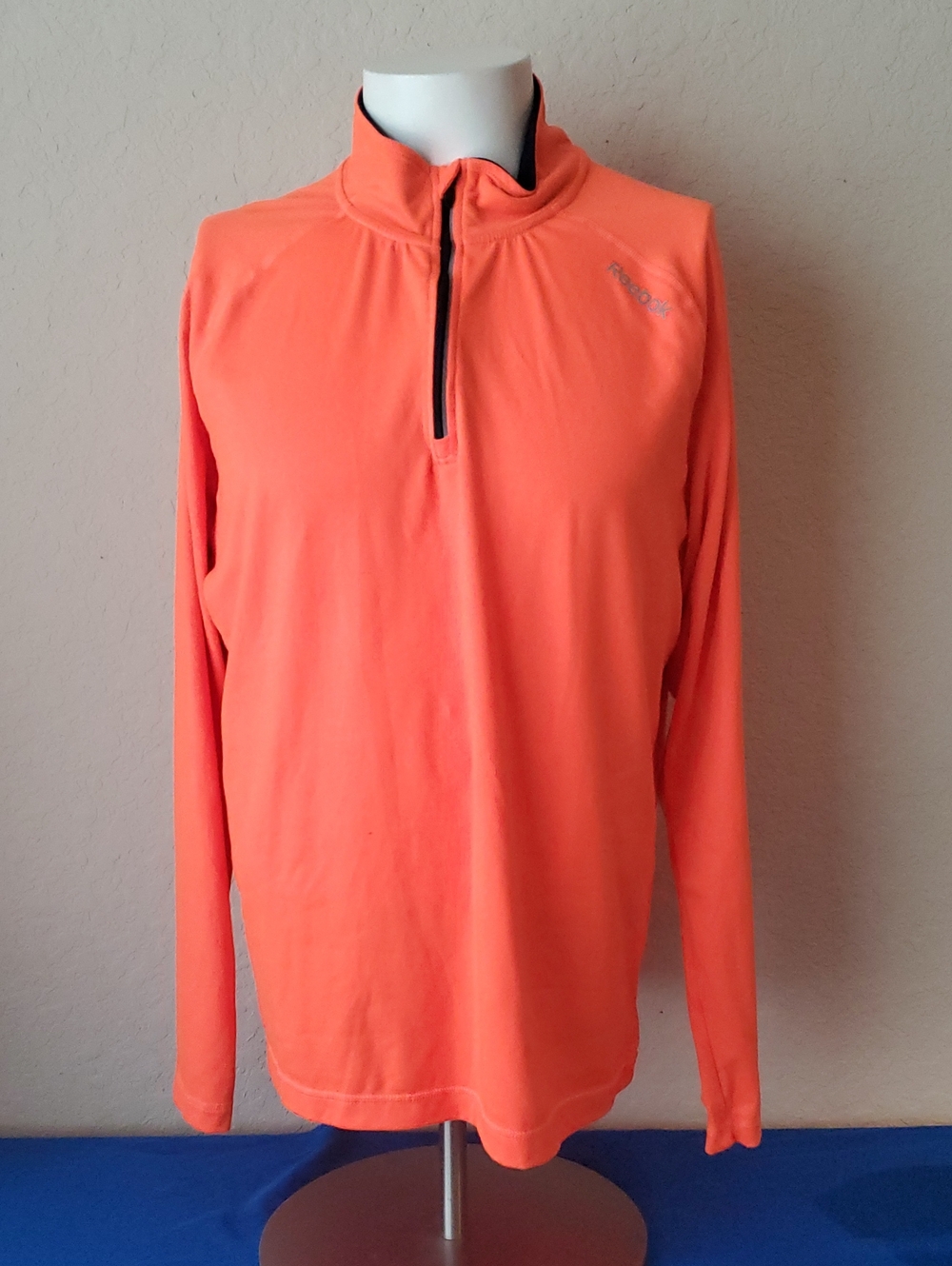Reebok PlayDry Mens Large Orange Quarter Zip Pullover Long Sleeve Jacket EUC